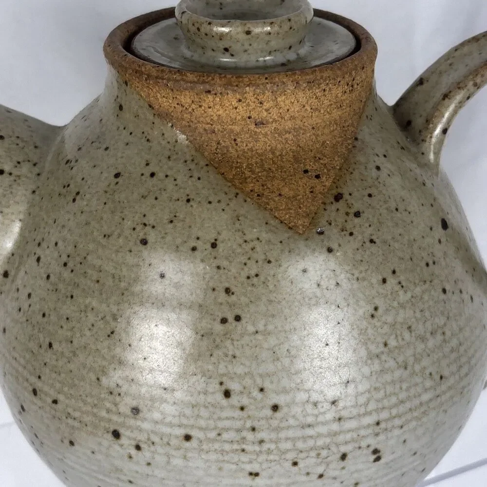 Studio Pottery Teapot Green Brown Stoneware Nature Natural Colors with Lid